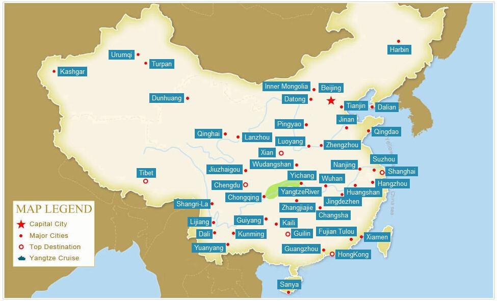 중국지도와 도시