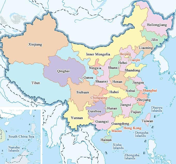 중국도 도시와 지역
